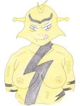 breasts electabuzz eyeshadow female generation_1_pokemon humanoid ihouji looking_at_viewer low_res makeup nintendo nipples pokemon pokemon_(species) simple_background solo tongue tongue_out yellow_body