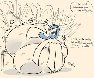 anthro belly big_belly dialogue female furniture huge_belly hyper hyper_belly looking_back onomatopoeia question rumbling_stomach simple_background solo sound_effects table text vore white_background yellow_eyes kan_sais nintendo pokemon destiny_(kan_sais) gardevoir generation_3_pokemon pokemon_(species) shiny_pokemon hi_res