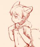 blush male navel simple_background solo young bokustar_fox animal_humanoid canid canid_humanoid canine canine_humanoid fox_humanoid humanoid mammal mammal_humanoid 2017 monochrome