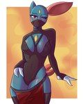 anthro claws clothing female red_eyes simple_background solo fangedotter nintendo pokemon generation_2_pokemon mammal pokemon_(species) sneasel 4:5 absurd_res digital_media_(artwork) hi_res