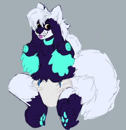 ambiguous_gender anthro blue_body blue_fur blue_nose blue_pawpads clean_diaper clothed clothing diaper diaper_only fluffy fluffy_tail fur grey_background multicolored_body multicolored_fur pawpads purple_tongue simple_background sitting smile snaggle_tooth solo tail tongue tongue_out topless wearing_diaper whisker_spots white_body white_ears white_fur white_tail luckzones nintendo pokemon winter_(thewinterriolu) generation_4_pokemon pokemon_(species) riolu full-length_portrait portrait