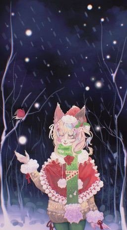 anthro female scarf snow solo standing winter rumeru yusya_(loonvah) avian bird canid canine fox mammal absurd_res hi_res