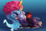 anthro fivesome male male/male whit3salmon_23 league_of_legends riot_games tencent alistar_(lol) aurelion_sol_(lol) ornn_(lol) rengar_(lol) volibear volibear_(lol) hi_res