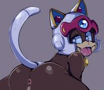 anthro anus armor butt headgear heart_eyes heart_symbol helmet looking_back male open_mouth simple_background solo tongue tongue_out dandi samurai_pizza_cats speedy_cerviche domestic_cat felid feline felis mammal 2018 digital_media_(artwork)