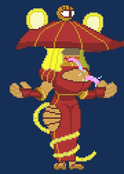 1_eye big_breasts blonde_hair breasts butt clothing dress female footwear hair long_tongue red_clothing red_dress sandals shoes tail tail_around_leg thick_thighs tongue umbrella chaoskres asian_mythology east_asian_mythology japanese_mythology mythology humanoid kasa-obake mammal mouse murid murine rodent yokai alpha_channel digital_media_(artwork) pixel_(artwork) tagme