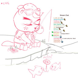 anthro backwards_baseball_cap backwards_hat baseball_cap bodily_fluids bubble cellphone chat chat_box chibi clothing electronics emanata emoji emoticon eyewear fishing fishing_rod freckles group hat headgear headwear iconography livestream male omg pawpads phone sleeping smartphone snot snot_bubble solo_focus stream_chat sunglasses text trio username daigoro_(artist) animal_crossing nintendo twitch.tv c.j._(animal_crossing) aquatic beaver fish mammal rodent 1:1 english_text hi_res