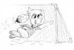 ball clothing derp_eyes female goalie goalkeeper scarf soccer soccer_ball solo sport mcsweezy friendship_is_magic hasbro my_little_pony derpy_hooves_(mlp) equid equine horse mammal pony digital_drawing_(artwork) digital_media_(artwork) monochrome