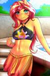 2018 2:3 absurd_res anthro anthrofied bikini blush clothing digital_media_(artwork) equestria_girls equid equine eyelashes female hair hasbro hi_res horn long_hair looking_at_viewer mammal midriff multicolored_hair my_little_pony mythological_creature mythological_equine mythology navel smile solo sunset_shimmer_(eg) swimwear twistedscarlett60 two-piece_swimsuit two_tone_hair unicorn wet