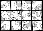 anthro black_border border butt claws close-up covering covering_self dutch_angle feet female foot_focus hand_on_hip hindpaw looking_at_viewer montage mouth_shot nude open_mouth paws plantigrade rear_view solo tail torso_shot lizardbeth lizardbeth_(character) iguana iguanid lizard reptile scalie monochrome