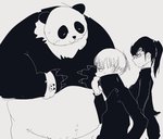 anthro belly clothed clothing eyes_closed eyewear glasses group humanoid_hands kemono male overweight overweight_male simple_background dumdum jujutsu_kaisen panda_(jujutsu_kaisen) bear giant_panda human mammal 2021 hi_res