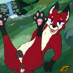 anatomically_correct anatomically_correct_genitalia animal_genitalia animal_vulva anus blue_eyes butt canine_genitalia canine_vulva feet female feral fluffy fluffy_body fluffy_chest foot_focus fur genitals imminent_sex lying mouth_shot neck_tuft nipples on_back open_mouth outside pawpads paws plant presenting presenting_hindquarters presenting_vulva raised_paw red_body red_fur relaxing river rock sky smile smiling_at_viewer solo tail_anus teeth_showing tree tuft vulva waterfall echovulpse texiefox canid canine fox mammal red_fox true_fox 1:1 absurd_res hi_res