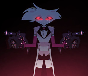 4_arms blank_expression bodily_fluids chest_tuft clothed clothing cross-eyed crying eye_contact glowing glowing_eyes gun hypnosis hypnotic_eyes looking_at_another male mind_control multi_arm multi_limb ranged_weapon ringed_eyes solo tears tuft weapon enaic31 hazbin_hotel hellaverse angel_dust arachnid arthropod demon humanoid spider hi_res