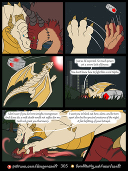 4_fingers 5_panel_comic angry anthro back_spikes black_horn black_spikes black_stripes blue_eyes broken_horn brown_hair claws clenched_teeth dialogue digit_ring duo eye_contact face_to_face facial_spikes feral feral_to_anthro finger_ring fingers fluffy fluffy_tail fur furaffinity_logo green_eyes hair hand_on_chest head_spikes high-angle_view horn jaw_spikes jewelry larger_feral looking_at_another lying male membrane_(anatomy) membranous_wings night on_back on_ground outside page_number patreon_logo pinned pinned_to_ground plant red_body red_fur red_glow removing_jewelry river scales size_difference sky skyline smaller_anthro speech_bubble spiked_tail spikes spikes_(anatomy) star starry_sky stripes swipe tail tan_body tan_fur teeth text threatening transformation tree ventral_scales wings yellow_body yellow_scales rimentus european_mythology furaffinity mythology patreon coalt korvath_(rimentus) dragon furred_dragon furred_scalie mythological_creature mythological_scalie scalie western_dragon wingless_dragon comic english_text hi_res multiple_scenes url