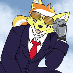 anthro clothing cybernetic_arm cybernetic_limb cyberpunk eyewear female freckled_face freckles looking_at_viewer open_mouth solo suit sunglasses tuft azilord cd_projekt_red cyberpunk_2077 haolde_(character) canid canine canis mammal wolf 1:1 hi_res