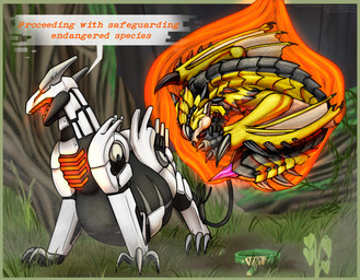 ambiguous_gender belly black_belly duo feral feral_pred feral_prey forest inside_stomach internal machine orange_internal plant speech_bubble text tree vore white_body white_legs wings yellow_body yellow_wings young_intellegent_furry_friend hybrid robot 2026 english_text hi_res
