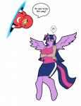 anthro anthrofied big_breasts black_nose breast_rest breasts clothed clothing crossed_arms duo female horn interrobang portal simple_background white_background wings franschesco_(artist) friendship_is_magic hasbro my_little_pony mythology portal_(series) ugandan_knuckles valve twilight_sparkle_(mlp) equid equine mammal mythological_creature mythological_equine winged_unicorn absurd_res hi_res meme