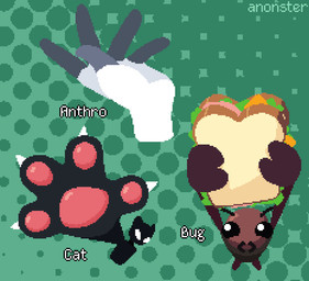 ambiguous_gender antennae_(anatomy) anthro biped black_body black_eyes black_fur brown_body claws empty_eyes female fingerless_(marking) food foreshortening fur green_background group halftone_background male mandibles pattern_background pawpads paws pink_pawpads sandwich_(food) simple_background stylized_empty_eyes trio white_body white_fur anonster animal_humanoid ant arthropod arthropod_humanoid domestic_cat felid feline felis humanoid hymenopteran insect insect_humanoid mammal digital_media_(artwork) halftone pixel_(artwork) watermark