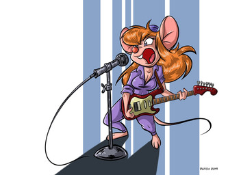 anthro electric_guitar electronics female floating_eyebrows guitar microphone musical_instrument plucked_string_instrument solo string_instrument dutch_(artist) chip_'n_dale_rescue_rangers disney fender_musical_instruments_corporation stratocaster gadget_hackwrench mammal mouse murid murine rodent 11:8 2019