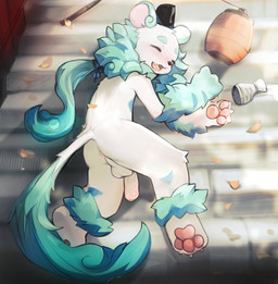anthro backsack balls butt claws drunk eyes_closed foreskin fur genitals humanoid_genitalia humanoid_penis kemono male pawpads penis perineum pink_pawpads shota solo substance_intoxication white_body white_fur young young_anthro young_male dr.kiyo asian_mythology east_asian_mythology japanese_mythology mythology foo_dog komainu mammal yokai 2021 hi_res