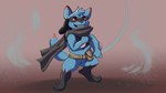 belt belt_pouch black_body black_fur blue_body blue_fur cobalt_(wild_traditions) fur male markings red_markings scarf wild_traditions_scar rdy zgf_art nintendo pokemon zgf_gaming fan_character generation_4_pokemon pokemon_(species) riolu 16:9 2024 4k absurd_res hi_res widescreen