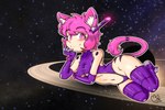 alternative_fashion antennae_(anatomy) asteroid_belt blush breasts clothed clothing cyberpop female fur glistening glistening_body glistening_hair hair j-fashion lying machine navel pink_eyes pink_hair planet short_hair smile solo space star white_body white_fur poethewondercat android animal_humanoid felid felid_humanoid feline feline_humanoid humanoid mammal mammal_humanoid robot 2021