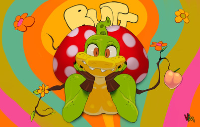 anthro big_butt bottomwear branch breasts butt clothed clothing eyelashes female flower food freckled_arms freckled_face freckled_shoulders freckles fruit glistening_eyelids green_body green_skin huge_butt long_eyelashes looking_at_viewer lying non-mammal_breasts on_front pants peach_(fruit) plant small_breasts smile solo tail teeth text tight_bottomwear tight_clothing topless wide_hips yellow_body yellow_skin vimhomeless sydney_swamp_(vimhomeless) crocodile crocodilian reptile scalie 2025 absurd_res english_text hi_res