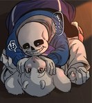 anthro blush duo female female_on_bottom holding_face male male/female male_on_top mature_anthro mature_female on_bottom on_top romantic romantic_couple surprise text under10mato undertale undertale_(series) sans_(undertale) toriel boss_monster_(undertale) bovid caprine goat humanoid mammal translated