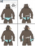 anthro ass_ripped blue_clothing blue_underwear blush briefs butt clothing dialogue embarrassed looking_back male nude rear_view rip sound_effects text torn_clothing underwear wardrobe_malfunction artdecade tumblr willy_(artdecade) bear mammal sloth_bear ursine comic english_text