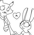 anthro clothing duo female hand_holding heart_symbol male male/female necktie shirt simple_background text topwear white_background the_weaver disney zootopia judy_hopps nick_wilde canid canine european_rabbit fox lagomorph leporid mammal oryctolagus rabbit red_fox true_fox japanese_text monochrome