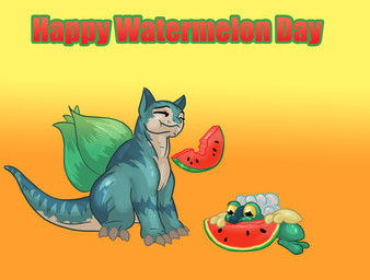 3_toes blue_body blue_fur claws duo eating eyes_closed feet female feral food fruit fur gradient_background male melon multicolored_body multicolored_fur orange_background plant simple_background smile tan_body tan_fur text toe_claws toes watermelon watermelon_slice yellow_background alorix nintendo pokemon bulbawhore amphibian bulbasaur froakie generation_1_pokemon generation_6_pokemon pokemon_(species) 2015 english_text