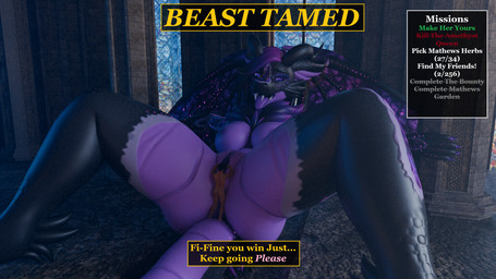 anal angry anthro arm_tuft begging begging_for_more boss_fight breasts cheek_tuft claws cunnilingus dominant dominant_human dominant_male duo elbow_tuft facial_tuft fangs female game_ui gameplay_mechanics genitals glowing glowing_eyes hair horn larger_female larger_sub looking_at_viewer male male/female moan neck_tuft nipples nude oral pillar purple_body purple_eyes purple_hair purple_nipples sex size_difference smaller_dominant smaller_male spread_legs spread_vulva spreading stained_glass standing_on_tail submissive submissive_anthro submissive_female tail talking_to_viewer teeth text text_box title tuft vaginal vulva wings retro_raptor foxipaws_(modeler) mythology jace_rodyn dragon human mammal mythological_creature mythological_scalie scalie 16:9 3d_(artwork) blender_(artwork) blender_cycles_(artwork) digital_media_(artwork) english_text hi_res widescreen