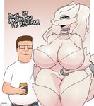 anthro beverage_can big_breasts blue_eyes blush bottomwear breasts clothing crossover_ship duo eyewear female glasses huge_breasts larger_anthro larger_female male pants shirt size_difference smaller_human smaller_male style_crossover text topwear what where_is_your_god_now white_clothing white_shirt white_topwear wide_hips berkthejerk king_of_the_hill nintendo pokemon hank_hill generation_5_pokemon human legendary_pokemon mammal pokemon_(species) reshiram 2022 crossover digital_media_(artwork) english_text