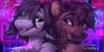 anthro blinking duo emotional female fur hair male male/female hioshiru liowako fryaz_(f-r95) mikksies_(character) hyena mammal 2022 2d_animation animated motion_tweening no_sound short_playtime webm