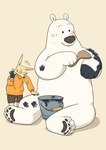 anthro biped blush bottomwear clothing dot_eyes duo eyes_closed feet kemono paint shirt shorts sitting size_difference topwear white_body panda_po bear canid canine fox mammal polar_bear ursine 2024 hi_res