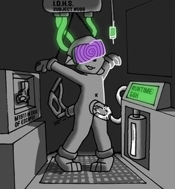 anthro bodily_fluids bound cuff_(restraint) cum cum_collecting cum_pump cum_tank fur genital_fluids genitals grey_body grey_fur gun headgear hypnosis hypnotic_visor knock-kneed machine machine_bondage machine_sex male milking_machine mind_control nude_male penile penis penis_milking ranged_weapon restraints shackled shackled_ankles shackled_wrists shackles solo text weapon connorsconnor conley hybrid english_text hi_res shaded sketch