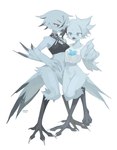 anthro avian_feet beak biped black_body blue_body blue_eyes blue_feathers bottomless clothed clothing duo feathers female red_eyes simple_background square_crossover white_background kaltespur twitter x_(social_media) x_corporation tweetfur xfur avian bird absurd_res hi_res meme sibling_(lore) sister_(lore) sisters_(lore) twins_(lore)