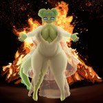 1:1 2023 ahoeforcoffee alternate_version_at_source anthro barefoot big_breasts blue_eyes bonfire breasts clothing colored_nails dinosaur dress feet female fire front_view glowing glowing_eyes goodbye_volcano_high green_body green_hair hair half-closed_eyes hi_res looking_at_viewer nails narrowed_eyes ornithischian overweight reptile scalie slightly_chubby slightly_chubby_female solo spiked_tail spikes spikes_(anatomy) stegosaurian stegosaurus stella_(gvh) tail thyreophoran translucent translucent_clothing wide_hips wide_stance
