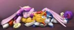 cuddle_puddle female feral group horn male sleeping wings silfoe friendship_is_magic hasbro my_little_pony mythology princess_cadance_(mlp) shining_armor_(mlp) sunburst_(mlp) equid equine mammal mythological_creature mythological_equine unicorn winged_unicorn absurd_res hi_res