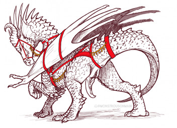 anus claws feral genitals herm horn intersex penis sharp_teeth simple_background solo tack tail teeth vulva wings raigr mythology dragon mythological_creature mythological_scalie scalie hi_res