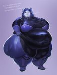 anthro belly big_belly big_breasts big_butt blue_body blue_fur blue_hair bodysuit breasts butt clothed clothing female fur hair looking_at_viewer morbidly_obese morbidly_obese_anthro obese obese_anthro obese_female overweight overweight_anthro overweight_female simple_background skinsuit smile solo text thick_thighs tight_clothing wide_hips emberwick nintendo star_fox krystal_(star_fox) canid canine fox mammal english_text hi_res