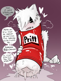 after_sex ambiguous_gender anthro anus anus_only blush blush_lines bodily_fluids cum cum_in_ass cum_inside cum_on_body cum_on_ground dialogue excessive_cum excessive_genital_fluids gaping gaping_anus genital_fluids glue gluestick messy null red_body simple_background solo sticky text white_body pankallisti pritt mr._pritt animate_inanimate living_glue_stick english_text hi_res monochrome sketch
