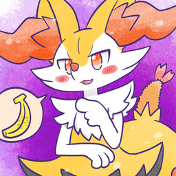 ambiguous_anthro ambiguous_gender anthro banana biped blush blush_stickers dipstick_tail food front_view fruit gesture hand_gesture markings no_pupils object_in_tail open_:3 plant pointing shrimp_(food) simple_background snout solo speech_bubble standing tail tail_markings annyui0611 nintendo pokemon braixen canid generation_6_pokemon mammal pokemon_(species) 1:1 2023 digital_drawing_(artwork) digital_media_(artwork) half-length_portrait hi_res japanese_description pictographics portrait translated_description