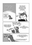 anthro bodily_fluids simple_background speech_bubble sweat sweatdrop text white_background maririn domestic_cat felid feline felis mammal comic english_text greyscale hi_res monochrome