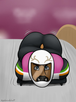 anthro armor ass_up clothed clothing fullbody_suit fur headgear helmet lying male on_front sledding sleigh snow solo tail oystercatcher7 olympics winter_olympics joey_(oystercatcher7) deer mammal 2026 hi_res signature