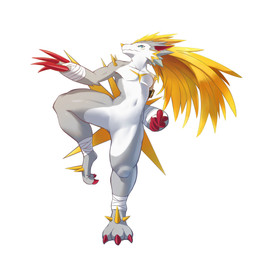anthro blue_eyes claws featureless_crotch fur grey_body grey_fur hair male navel orange_hair pecs raised_leg solo erjetto bandai_namco digimon digimon_(species) filmon absurd_res hi_res
