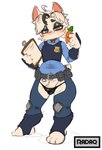 anthro blush butt clothing femboy fur genitals makeup male open_crotch panties penis police police_uniform solo thick_thighs thong underwear uniform radaq canid canine canis lagomorph leporid mammal rabbit wolf hi_res