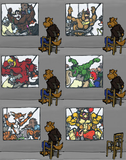 2_horns 4_toes anthro arms_tied_behind_back bdsm beak belly black_nose blue_bottomwear blue_clothing blue_pants blue_shirt blue_topwear bondage bottomwear bound brown_body brown_fur brush chair closed_smile clothed clothed_anthro clothed_male clothing dipstick_tail eyes_closed eyewear feathers featureless_chest feet fluffy fluffy_tail fur furniture glasses green_body green_scales grey_bottomwear grey_clothing grey_shorts group holding_brush holding_feather holding_object holding_stick holding_tail holding_toothbrush horn laugh loose_feather male male/male markings mouth_closed muscular muscular_anthro muscular_male navel on_chair open_mouth open_smile pants pecs red_body red_bottomwear red_clothing red_feathers red_pants restraints rope rope_bondage scales shirt shorts sitting sitting_on_chair smile stick submissive submissive_anthro submissive_male sunglasses tail tail_markings tail_tickle tan_bottomwear tan_clothing tan_pants tickle_fetish tickle_torture tickling tickling_armpits tickling_belly tickling_chin tickling_ears tickling_feet tickling_machine tickling_navel tickling_nose tickling_sides tickling_thighs tied_to_chair toes tongue toothbrush topwear wearing_glasses whiskers white_body white_bottomwear white_clothing white_fur white_inner_ear white_pants white_tail_tip yellow_beak yellow_body yellow_fur kctk american_opossum avian bird bovid bovine bulldog canid canine canis cattle domestic_cat domestic_dog eulipotyphlan felid feline felis fox hedgehog iguana iguanid kangaroo lion lizard macropod mammal marine marsupial mastiff molosser pantherine picid pinniped reptile scalie walrus woodpecker hi_res