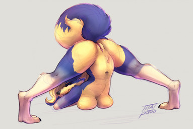 anthro ass_up bedroom_eyes big_breasts biped black_claws black_nose blonde_eyebrows blonde_hair blue_body blue_eyes blue_fur blue_highlights blue_tail blue_text blue_tuft breasts butt cheek_tuft claws clitoral_hood clitoris countershade_breasts countershade_butt countershade_face countershade_fur countershade_legs countershade_torso countershading cute_fangs digitigrade dipstick_tail eyebrows facial_tuft fangs feet female female_anthro fur fur_markings fur_tuft genitals grey_background grin grinning_at_viewer hair highlights_(coloring) humanoid_genitalia humanoid_vulva iris jack-o'_pose leg_markings looking_at_viewer looking_back looking_back_at_viewer markings monotone_background multicolored_body multicolored_fur narrowed_eyes navel nude nude_anthro nude_female pink_clitoral_hood pink_clitoris pink_vulva pose presenting presenting_hindquarters presenting_vulva pupils raised_tail rear_view seductive simple_background smile smiling_at_viewer snout socks_(marking) solo spread_legs spreading straight_legs tail tail_markings teeth text toe_claws toes tuft vulva white_body white_feet white_fur white_markings white_sclera yellow_body yellow_breasts yellow_butt yellow_countershading yellow_fur yellow_markings yellow_snout yellow_tail_tip yellow_tuft thatpotoo canid canine mammal artist_name colored_sketch full-length_portrait guide_lines hi_res pinup portrait shaded sketch