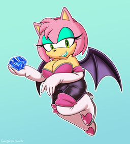 5_fingers accessory alternate_breast_size alternate_costume anthro armwear bat_wings big_breasts biped black_nose blue_background blue_lipstick boots breasts chaos_emerald cleavage clothed clothed_anthro clothed_female clothing conjoined_eyes cosplay elbow_gloves eyelashes eyeshadow female female_anthro fingers footwear fully_clothed fully_clothed_anthro fully_clothed_female gem gloves green_eyes green_eyeshadow green_lipstick grin hair_accessory hairband handwear heart_clothing heart_symbol holding_gem holding_object iris latex lipstick long_eyelashes looking_at_viewer makeup membrane_(anatomy) membranous_wings pupils shoes simple_background smile solo tight_clothing white_armwear white_clothing white_elbow_gloves white_gloves white_handwear wings omegasunburst sega sonic_the_hedgehog_(series) amouge amy_rose rouge_the_bat eulipotyphlan hedgehog mammal absurd_res hi_res