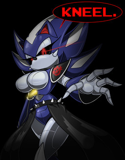 4_fingers anthro big_breasts black_body black_sclera blue_body breasts crossgender dialogue female fingers glowing glowing_eyes grey_body looking_at_viewer machine mtf_crossgender multicolored_body red_eyes solo speech_bubble text chaoscroc eggman_empire eggman_logo sega sonic_the_hedgehog_(series) metal_sonic neo_metal_sonic eulipotyphlan hedgehog mammal robot 2025 english_text hi_res